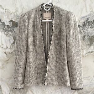 Rebecca Taylor soft tweed Black and White Blazer with fringe Collar